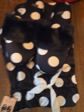 Victoria's Secret Black and White Polka Dot Fur Slide Slippers